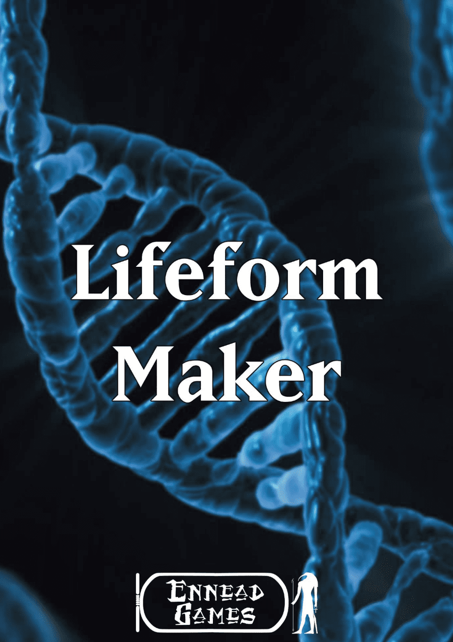 Blue looking strand of DNA with the caption Lifeform Maker