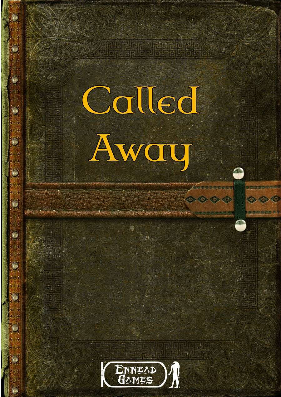 dark green book like leather cover with text "called away" in a noticeable yellow colouration