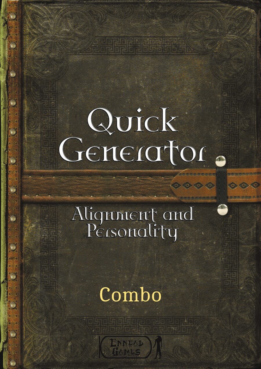 green/brown looking book cover with caption text "Quick Generator - Alignment and Personality - Combo"