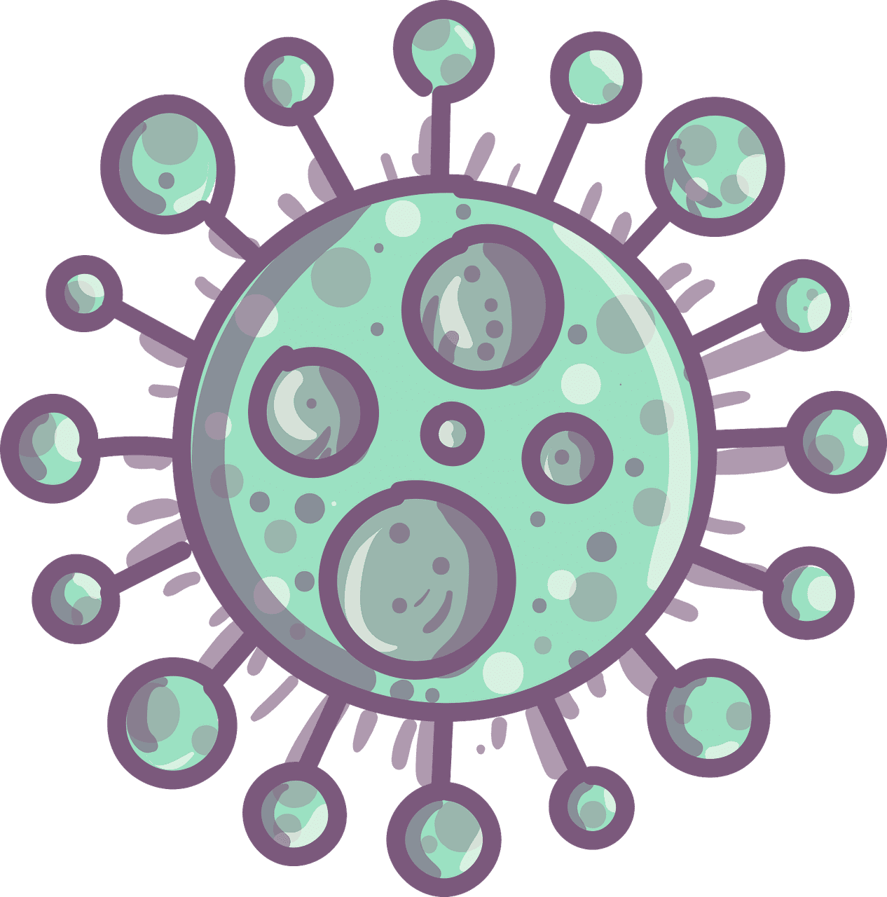 cartoon looking version of a disease/virus, possible corona/covid