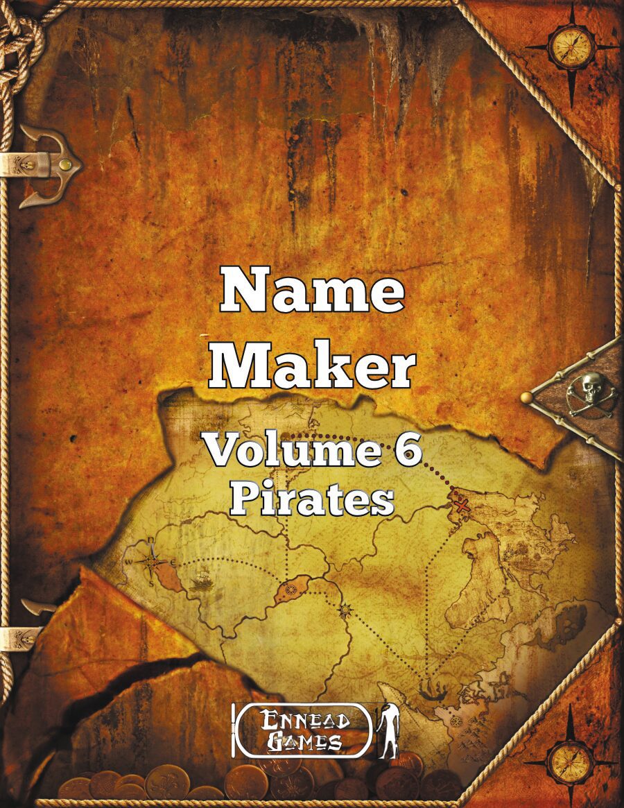 Book cover with pirate themed motifs (skulls, coins, rope, anchor) and a rip that shows underneath is a map